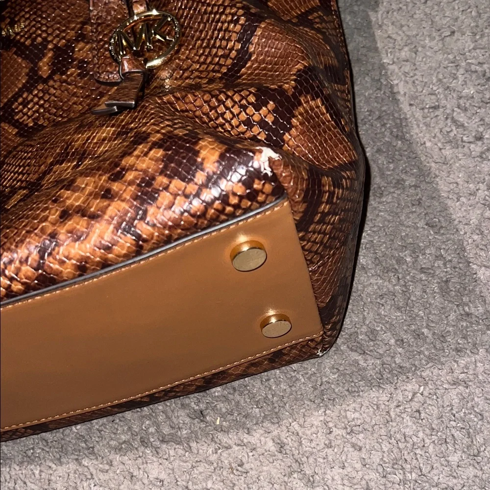 MICHAEL KORS Brown Snake Python Embossed Satchel - Picture 5 of 8